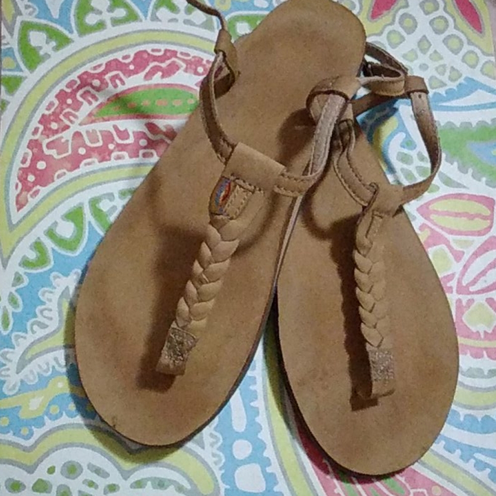 Rainbow T Strap Braided Sandals